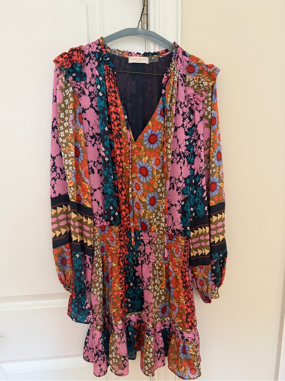 Ramy Brook Paris Floral Long Sleeve Smocked Mini Dress